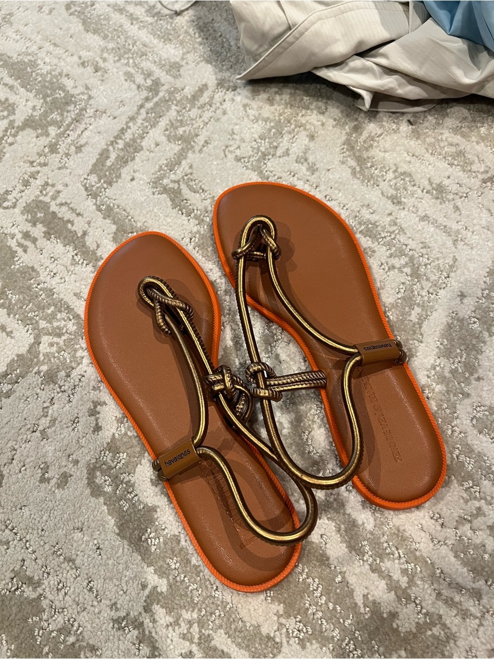 Havaianas Brown Leather-Tone Knot Sandals with Orange Trim